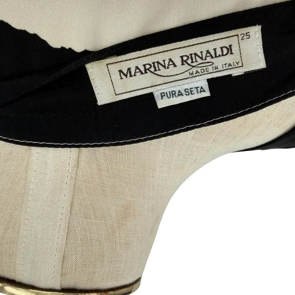 Marina‎ Rinaldi Silk Stripe Button Front Top Black Ivory Italy US 16 25